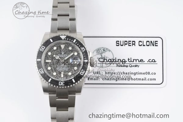Submariner Sandblasted DIWF Best Edition Carbon Bezel Carbon Dial Dial on SS Bracelet VR3135