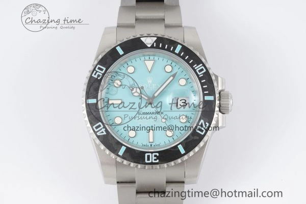 Submariner Sandblasted DIWF Best Edition Carbon Bezel Tiffany Blue Dial Dial on SS Bracelet VR3135