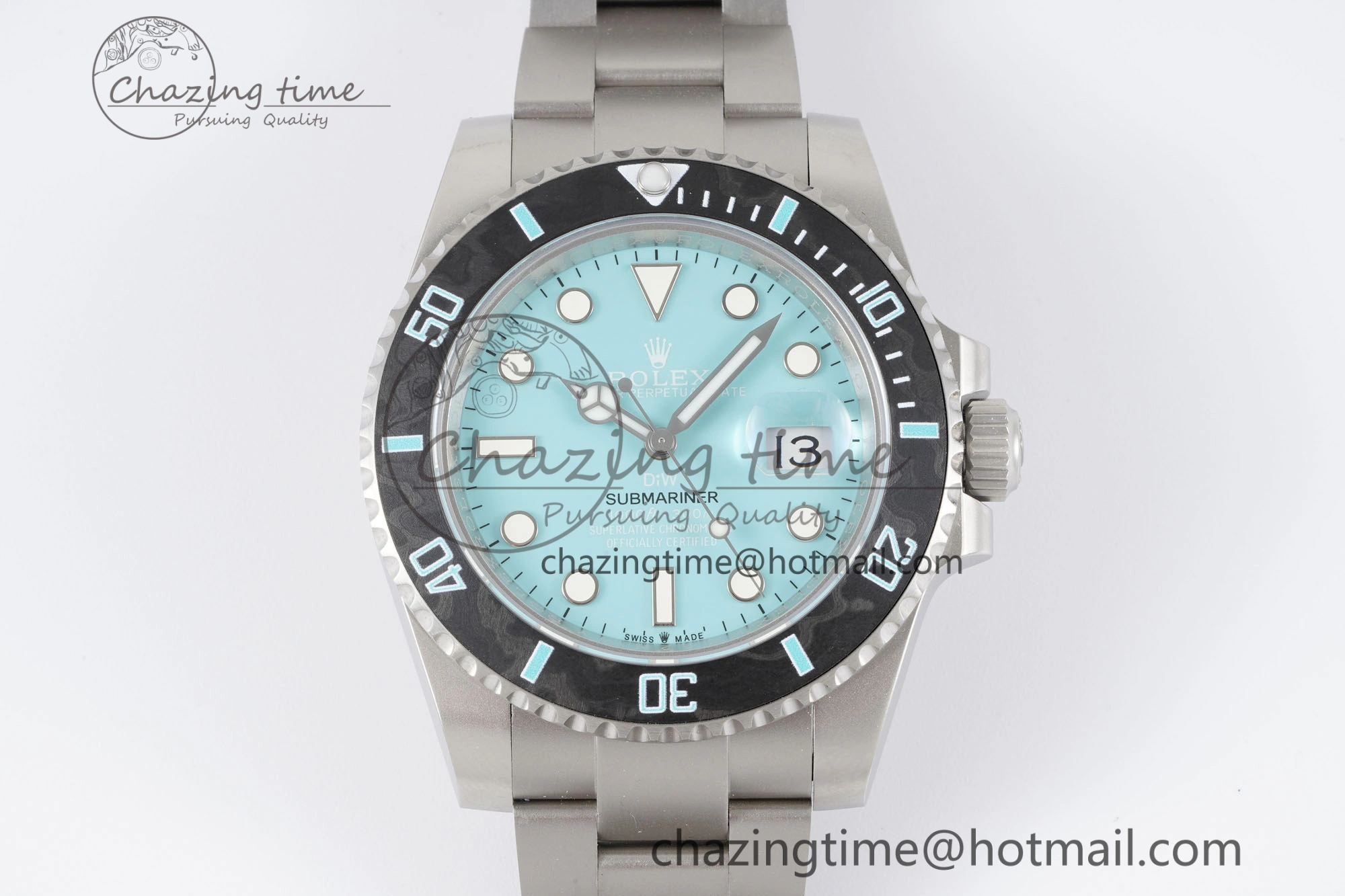Submariner Sandblasted DIWF Best Edition Carbon Bezel Tiffany Blue Dial Dial on SS Bracelet VR3135