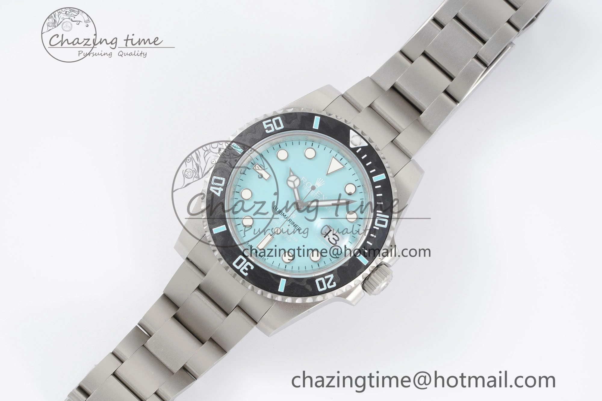 Submariner Sandblasted DIWF Best Edition Carbon Bezel Tiffany Blue Dial Dial on SS Bracelet VR3135