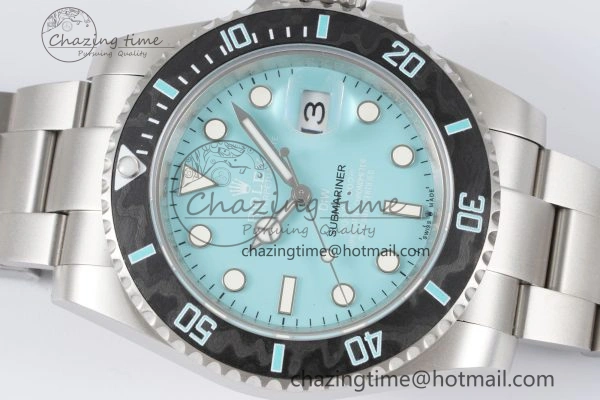 Submariner Sandblasted DIWF Best Edition Carbon Bezel Tiffany Blue Dial Dial on SS Bracelet VR3135