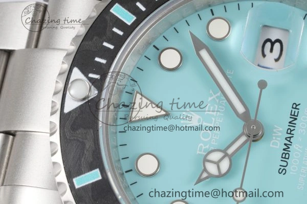 Submariner Sandblasted DIWF Best Edition Carbon Bezel Tiffany Blue Dial Dial on SS Bracelet VR3135