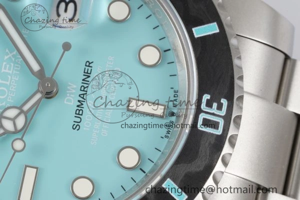 Submariner Sandblasted DIWF Best Edition Carbon Bezel Tiffany Blue Dial Dial on SS Bracelet VR3135