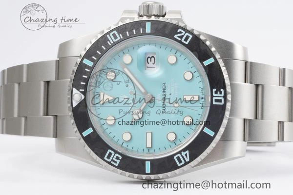 Submariner Sandblasted DIWF Best Edition Carbon Bezel Tiffany Blue Dial Dial on SS Bracelet VR3135