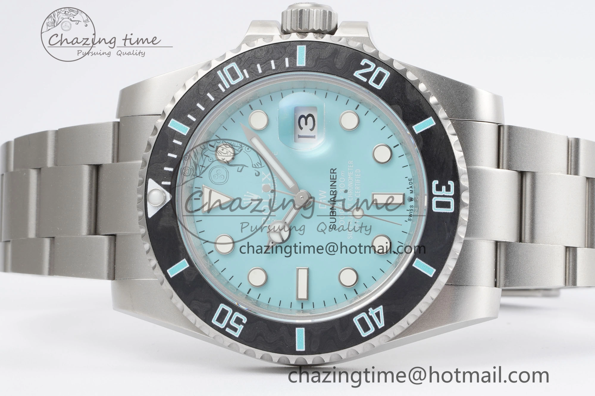 Submariner Sandblasted DIWF Best Edition Carbon Bezel Tiffany Blue Dial Dial on SS Bracelet VR3135