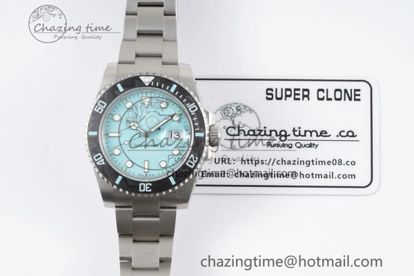 Submariner Sandblasted DIWF Best Edition Carbon Bezel Tiffany Blue Dial Dial on SS Bracelet VR3135