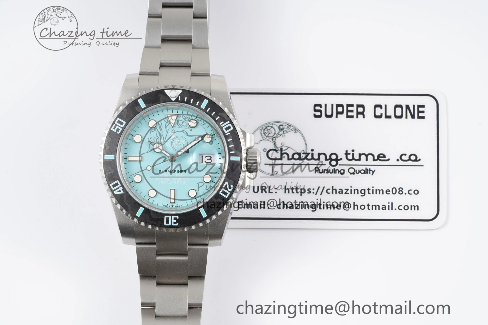 Submariner Sandblasted DIWF Best Edition Carbon Bezel Tiffany Blue Dial Dial on SS Bracelet VR3135