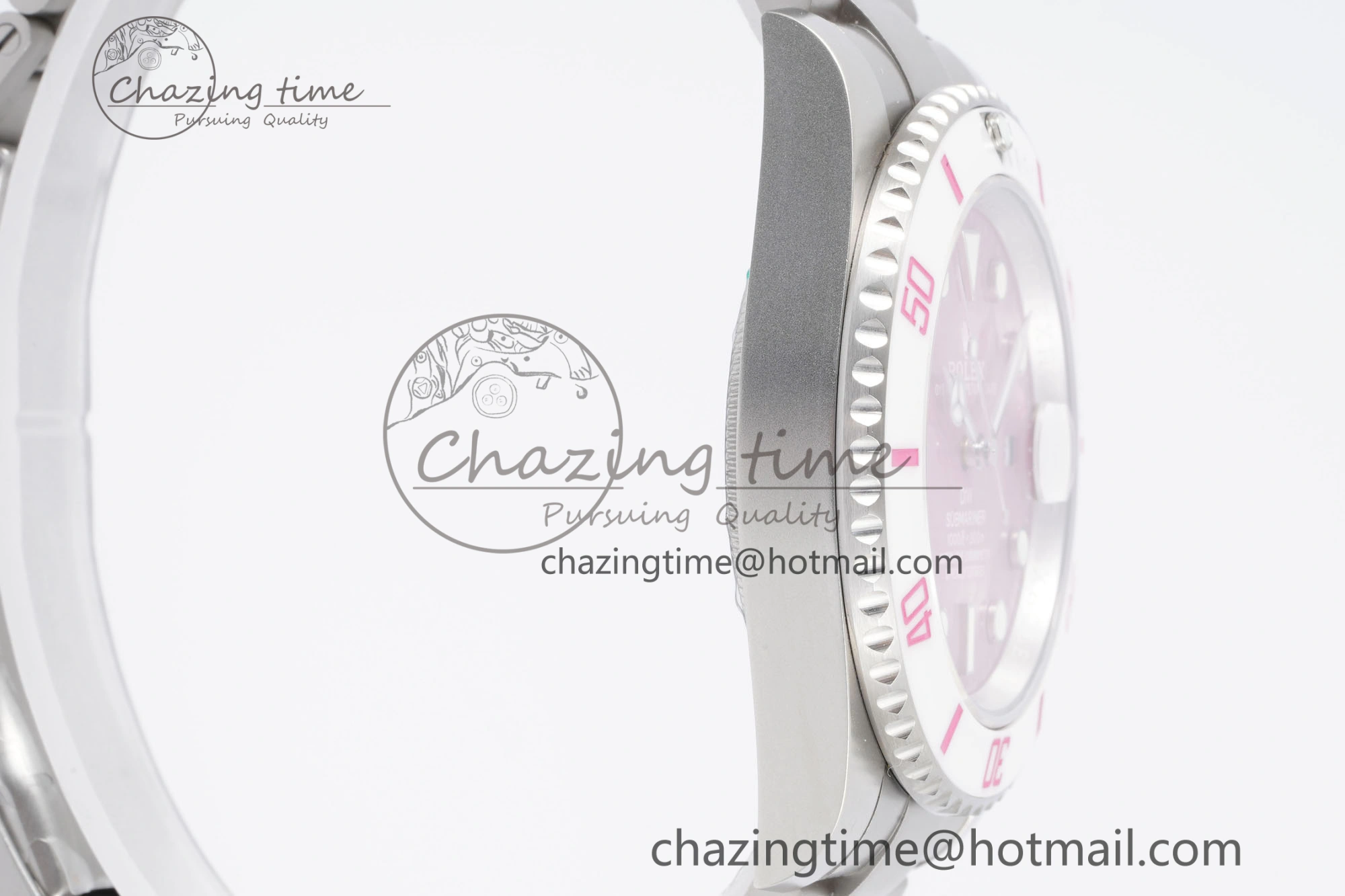 Submariner Sandblasted DIWF Best Edition White Bezel Pink Dial Dial on SS Bracelet VR3135