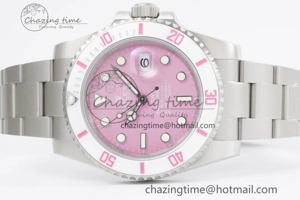 Submariner Sandblasted DIWF Best Edition White Bezel Pink Dial Dial on SS Bracelet VR3135
