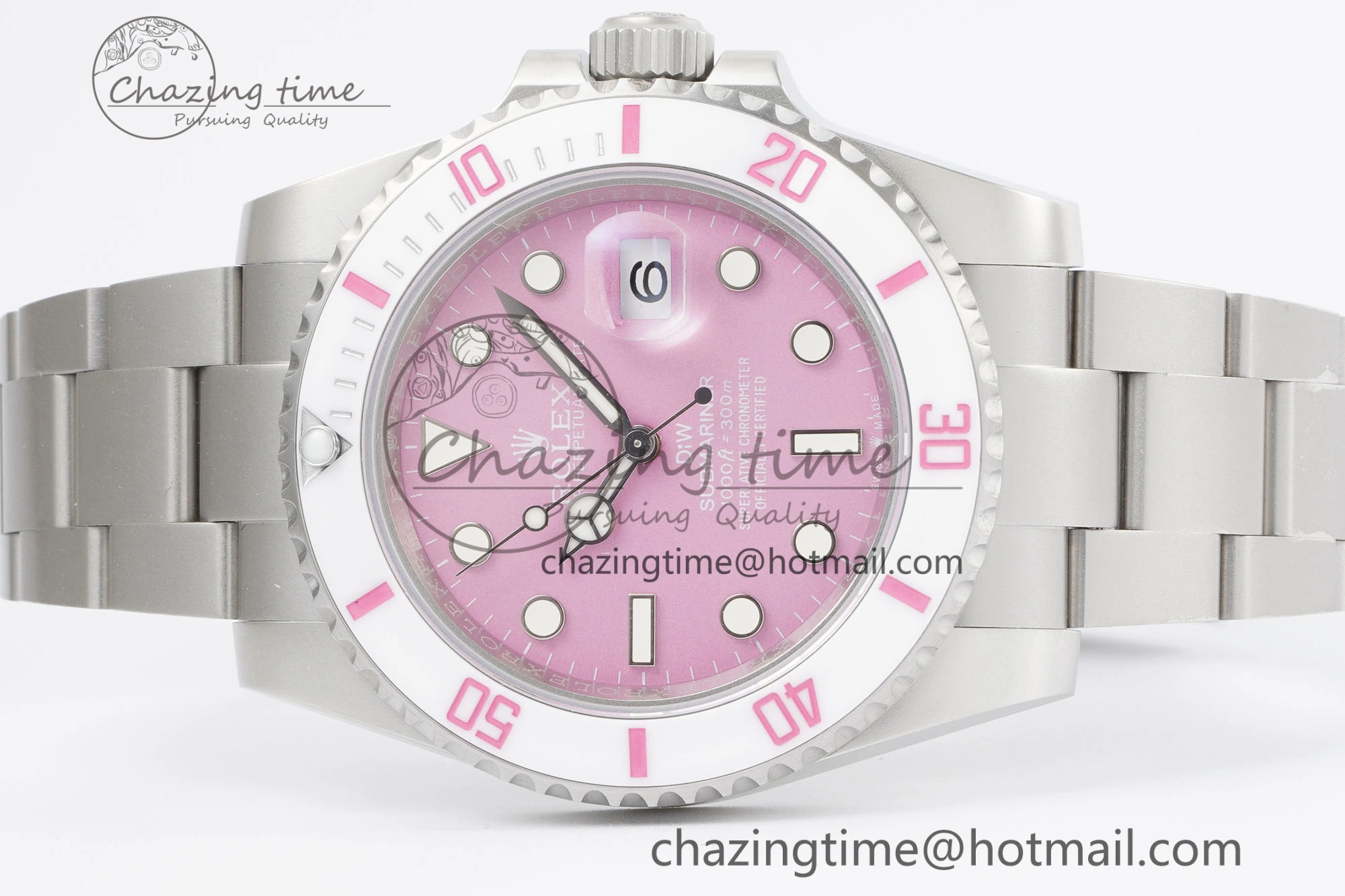 Submariner Sandblasted DIWF Best Edition White Bezel Pink Dial Dial on SS Bracelet VR3135
