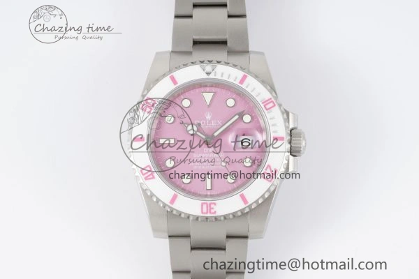 Submariner Sandblasted DIWF Best Edition White Bezel Pink Dial Dial on SS Bracelet VR3135
