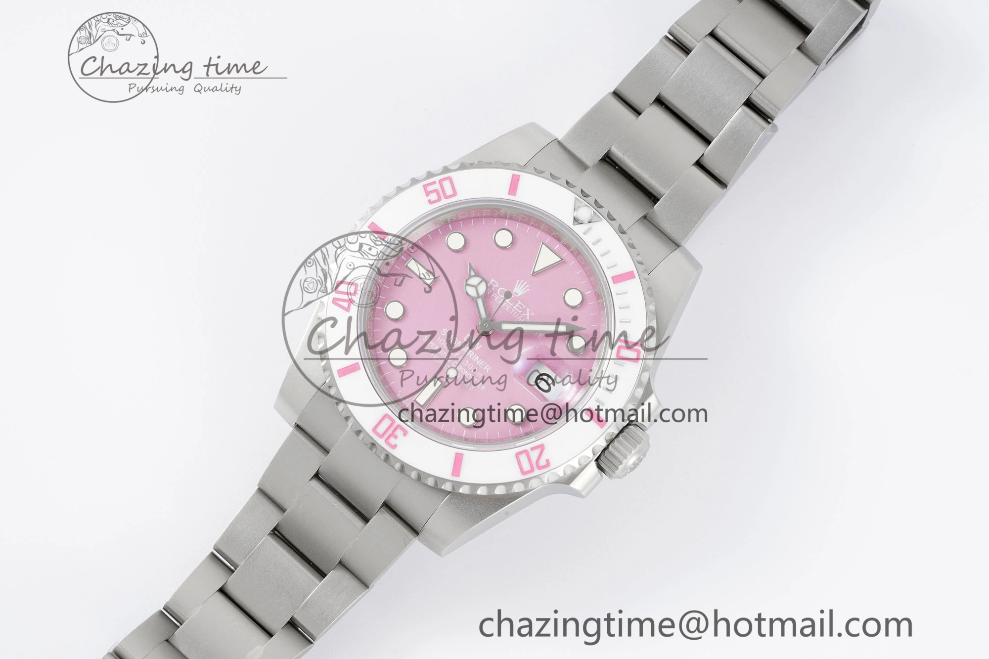 Submariner Sandblasted DIWF Best Edition White Bezel Pink Dial Dial on SS Bracelet VR3135