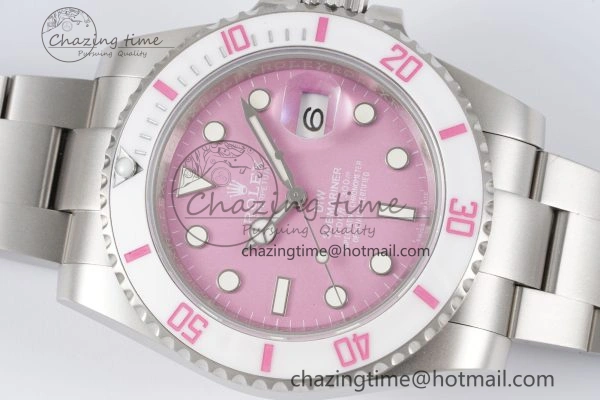 Submariner Sandblasted DIWF Best Edition White Bezel Pink Dial Dial on SS Bracelet VR3135