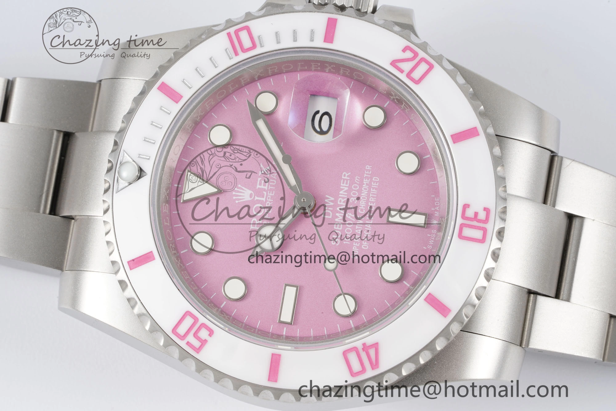 Submariner Sandblasted DIWF Best Edition White Bezel Pink Dial Dial on SS Bracelet VR3135