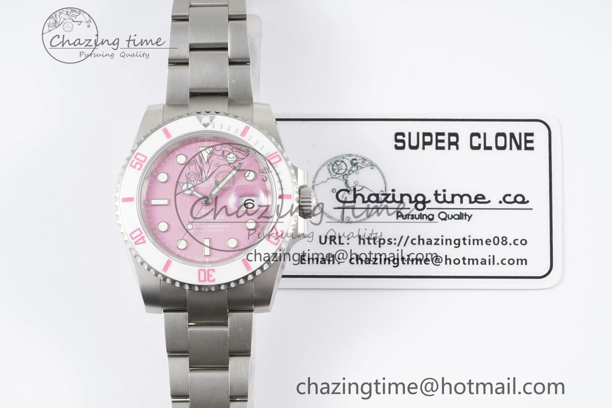 Submariner Sandblasted DIWF Best Edition White Bezel Pink Dial Dial on SS Bracelet VR3135