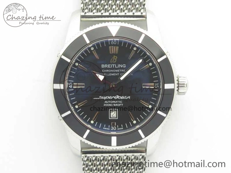 Super Ocean Heritage 46mm SS Black Bezel Black Dial on SS Mesh Bracelet A2824