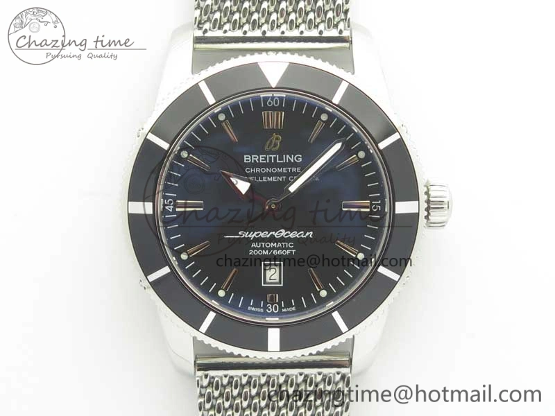 Super Ocean Heritage 46mm SS Black Bezel Black Dial on SS Mesh Bracelet A2824
