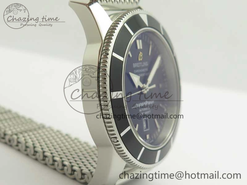 Super Ocean Heritage 46mm SS Black Bezel Black Dial on SS Mesh Bracelet A2824