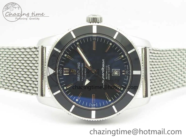 Super Ocean Heritage 46mm SS Black Bezel Black Dial on SS Mesh Bracelet A2824