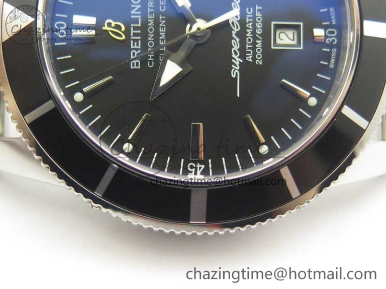Super Ocean Heritage 46mm SS Black Bezel Black Dial on SS Mesh Bracelet A2824