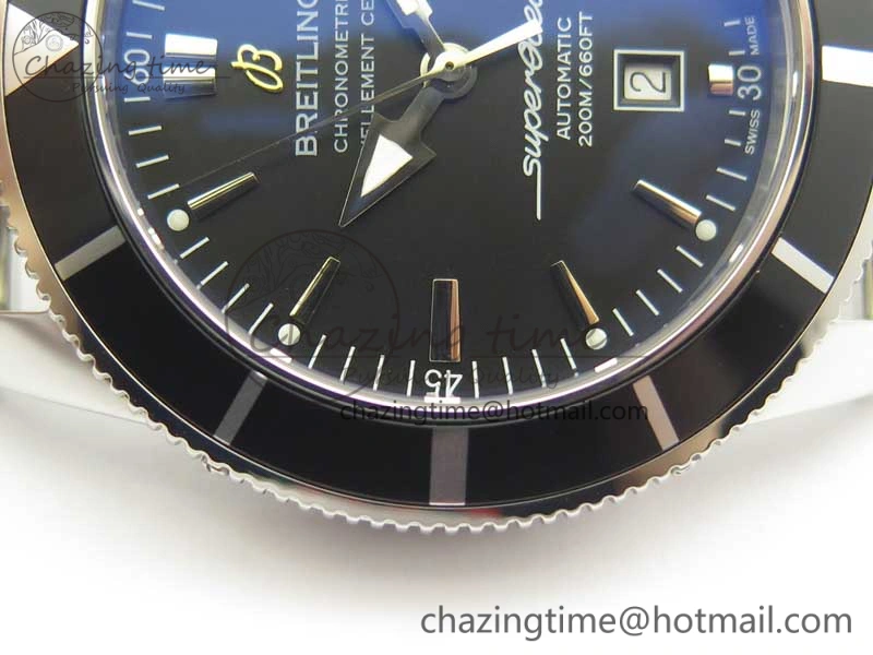 Super Ocean Heritage 46mm SS Black Bezel Black Dial on SS Mesh Bracelet A2824