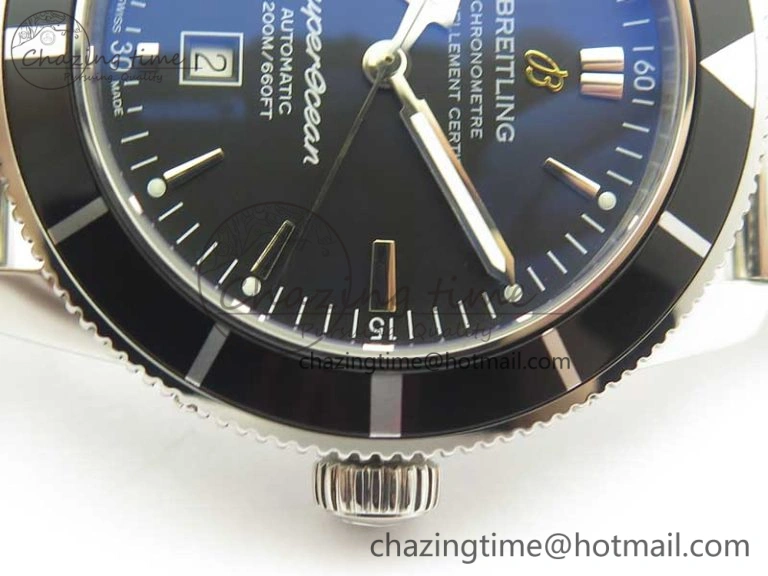 Super Ocean Heritage 46mm SS Black Bezel Black Dial on SS Mesh Bracelet A2824