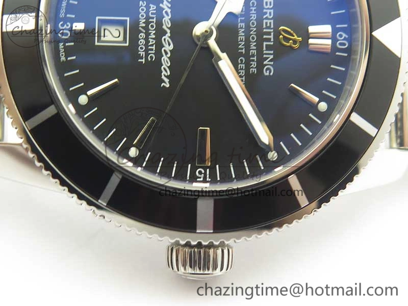 Super Ocean Heritage 46mm SS Black Bezel Black Dial on SS Mesh Bracelet A2824