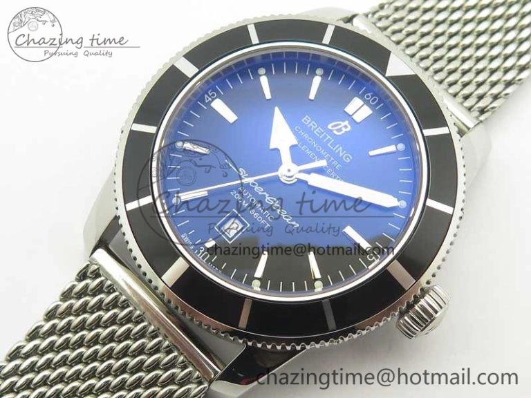 Super Ocean Heritage 46mm SS Black Bezel Black Dial on SS Mesh Bracelet A2824