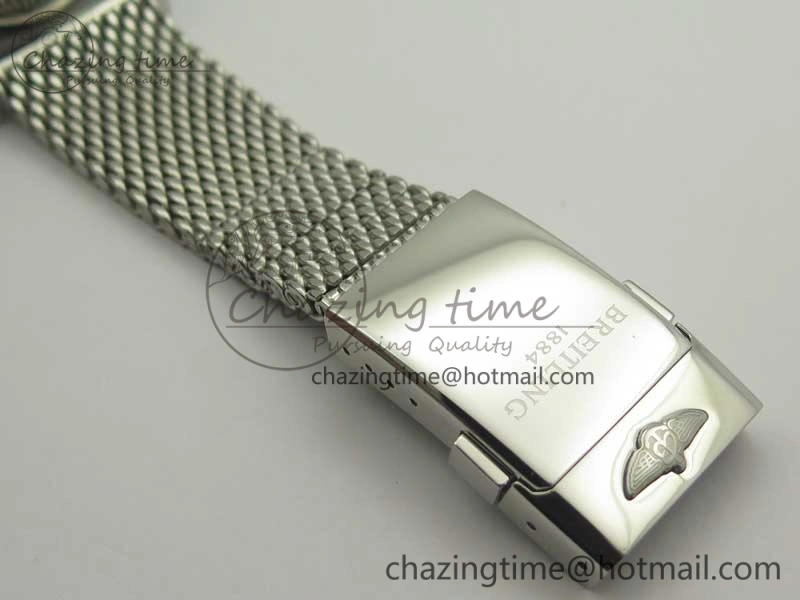 Super Ocean Heritage 46mm SS Black Bezel White Dial on SS Mesh Bracelet A2824
