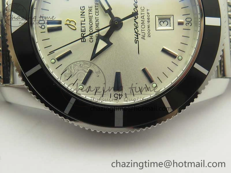 Super Ocean Heritage 46mm SS Black Bezel White Dial on SS Mesh Bracelet A2824