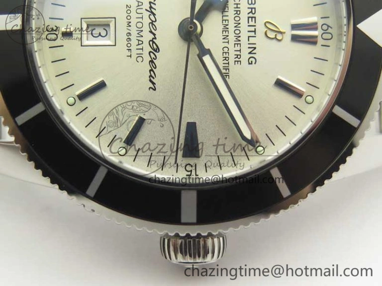 Super Ocean Heritage 46mm SS Black Bezel White Dial on SS Mesh Bracelet A2824