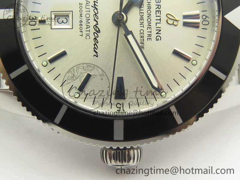 Super Ocean Heritage 46mm SS Black Bezel White Dial on SS Mesh Bracelet A2824