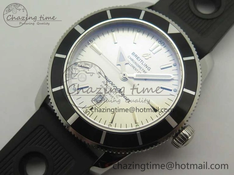 Super Ocean Heritage 46mm SS Black Bezel White Dial on SS Mesh Bracelet A2824