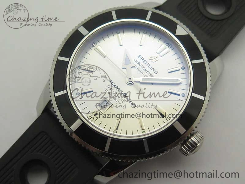 Super Ocean Heritage 46mm SS Black Bezel White Dial on SS Mesh Bracelet A2824