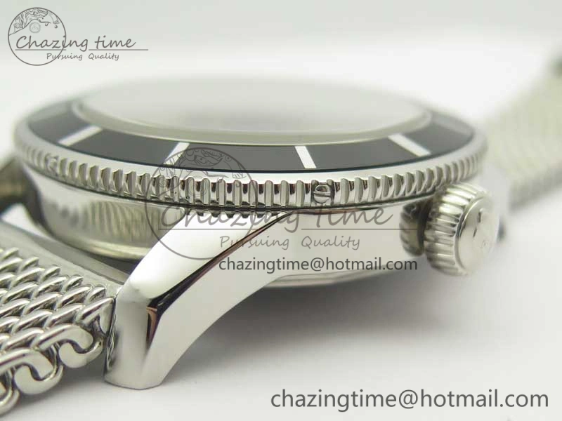 Super Ocean Heritage 46mm SS Black Bezel White Dial on SS Mesh Bracelet A2824