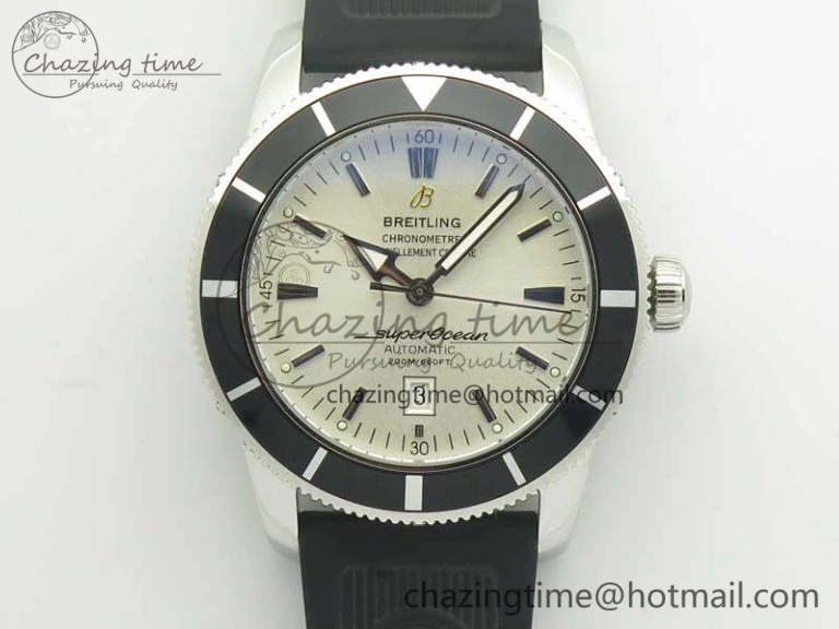 Super Ocean Heritage 46mm SS Black Bezel White Dial on SS Mesh Bracelet A2824