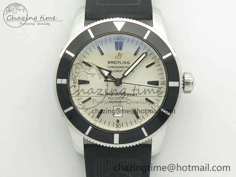 Super Ocean Heritage 46mm SS Black Bezel White Dial on SS Mesh Bracelet A2824