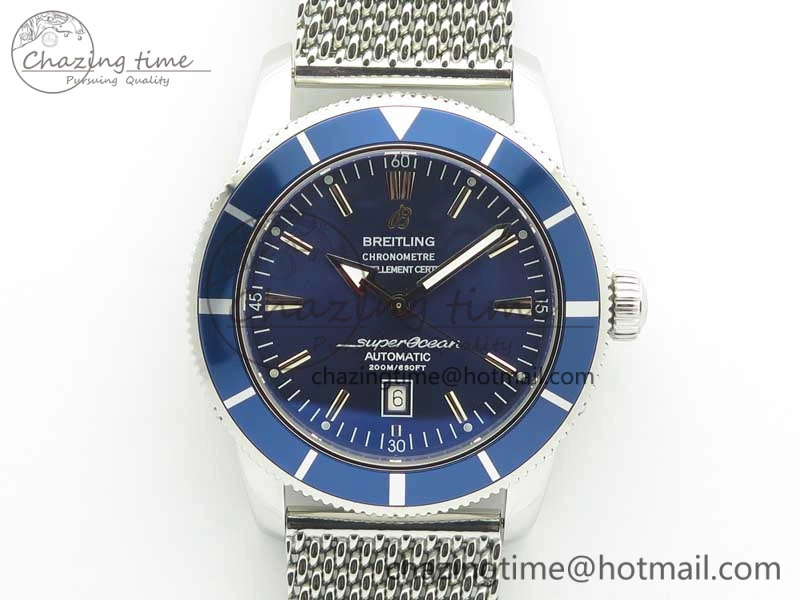 Super Ocean Heritage 46mm SS Blue Bezel Blue Dial on SS Mesh Bracelet A2824