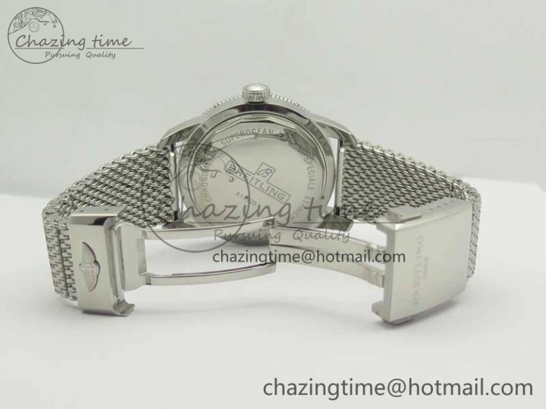 Super Ocean Heritage 46mm SS Blue Bezel Blue Dial on SS Mesh Bracelet A2824