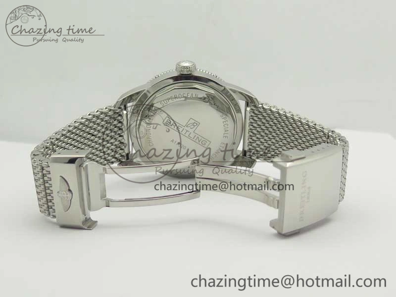 Super Ocean Heritage 46mm SS Blue Bezel Blue Dial on SS Mesh Bracelet A2824