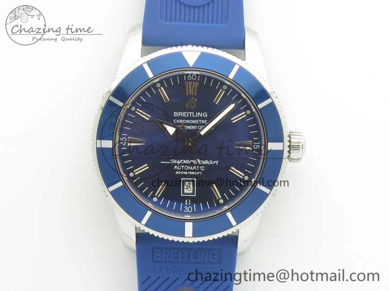 Super Ocean Heritage 46mm SS Blue Bezel Blue Dial on SS Mesh Bracelet A2824