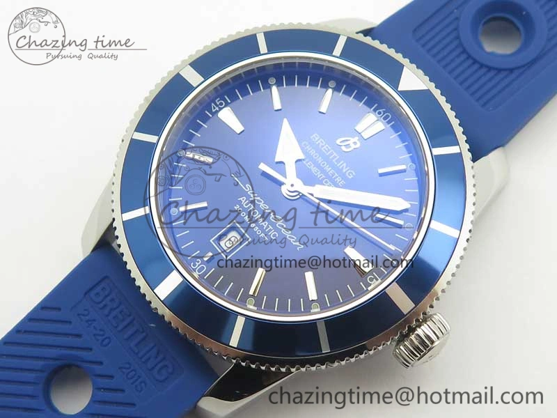Super Ocean Heritage 46mm SS Blue Bezel Blue Dial on SS Mesh Bracelet A2824