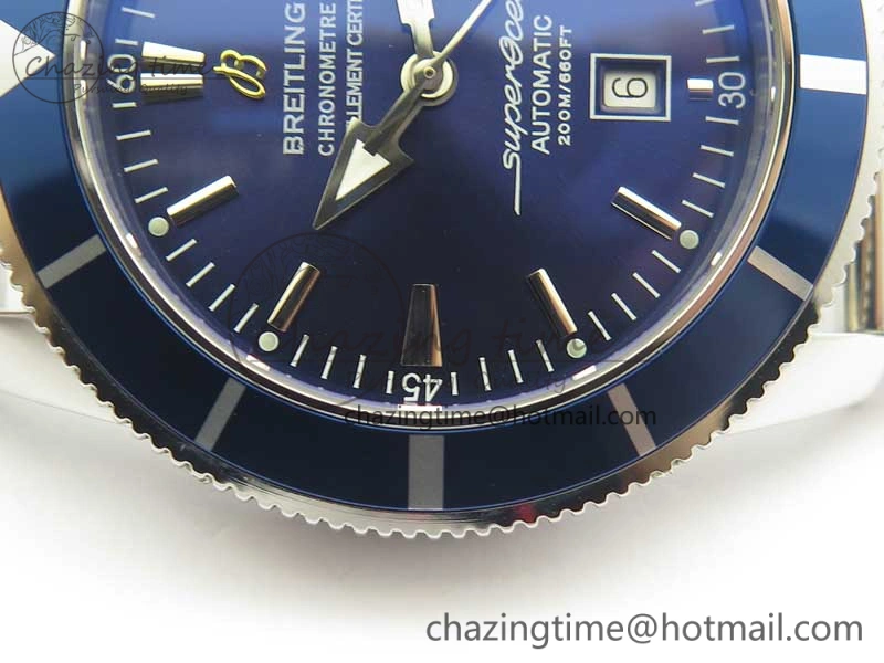 Super Ocean Heritage 46mm SS Blue Bezel Blue Dial on SS Mesh Bracelet A2824