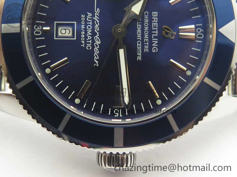 Super Ocean Heritage 46mm SS Blue Bezel Blue Dial on SS Mesh Bracelet A2824