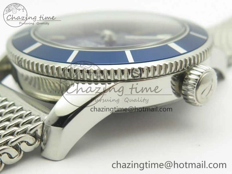 Super Ocean Heritage 46mm SS Blue Bezel Blue Dial on SS Mesh Bracelet A2824