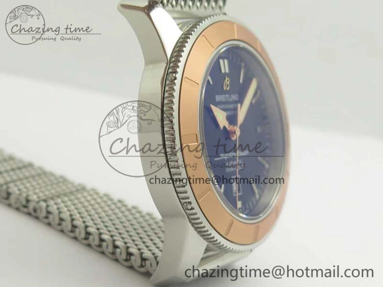 Super Ocean Heritage 46mm SS RG Bezel Black Dial on SS Mesh Bracelet A2824