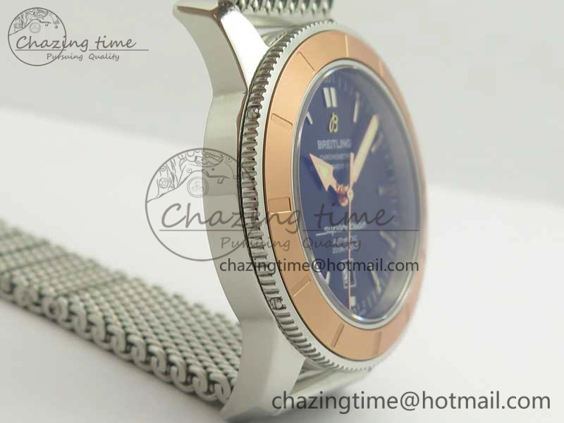 Super Ocean Heritage 46mm SS RG Bezel Black Dial on SS Mesh Bracelet A2824