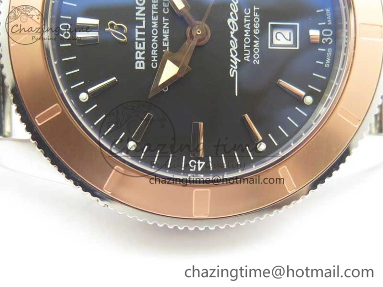 Super Ocean Heritage 46mm SS RG Bezel Black Dial on SS Mesh Bracelet A2824