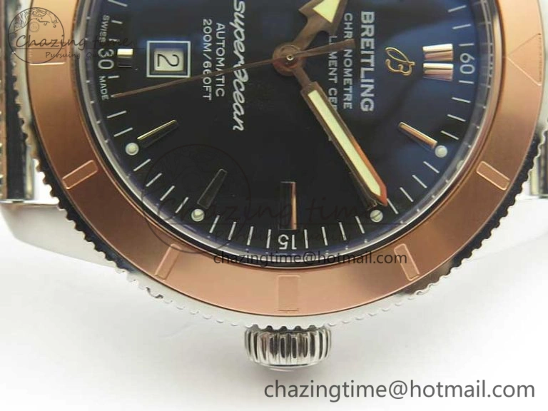 Super Ocean Heritage 46mm SS RG Bezel Black Dial on SS Mesh Bracelet A2824