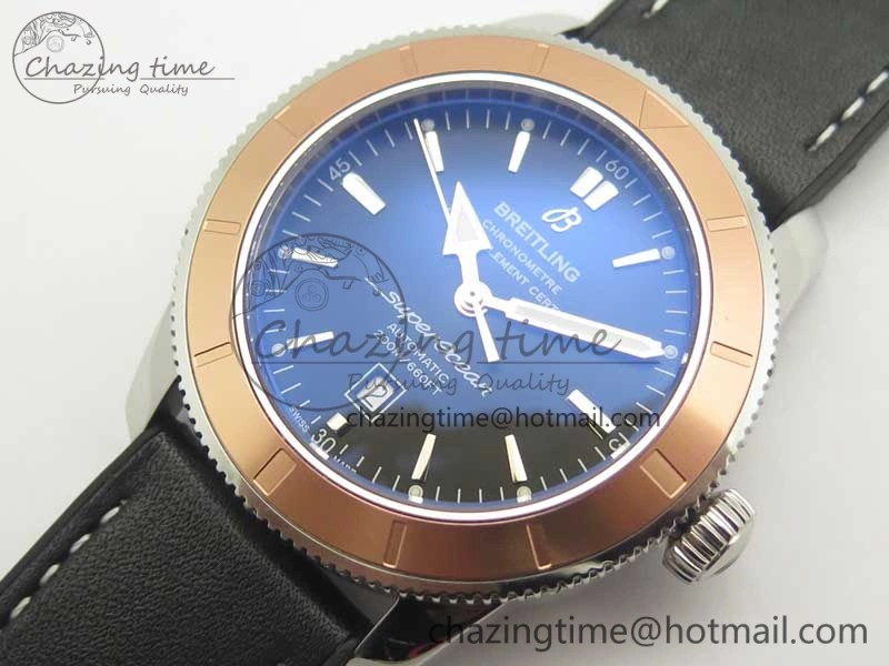 Super Ocean Heritage 46mm SS RG Bezel Black Dial on SS Mesh Bracelet A2824